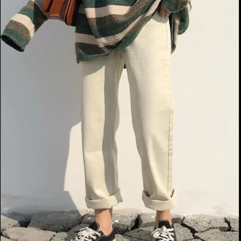 

Spring New Wild Casual Women Loose Micro Straight Pants Solid Color Curled Trousers Tide Women's Pants