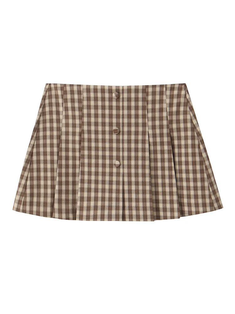 

KUCLUT Women Fashion Plaid Front Button Side Zipper Mini Skirts Shorts Vintage High Waist Female Chic Lady Shorts