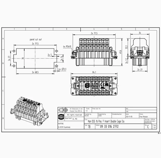 1 قطعة 09330162772 ألمانيا هاردينج الثقيلة موصل 16Pin أنثى هان 16EES-F 500 فولت/16A