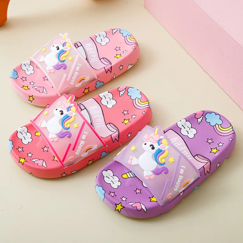 Summer Cartoon Children\'s Slippers Girl Unicorn Slipper Kids Cute Indoor Home Bathroom Shoes Flip Flops Einhorn