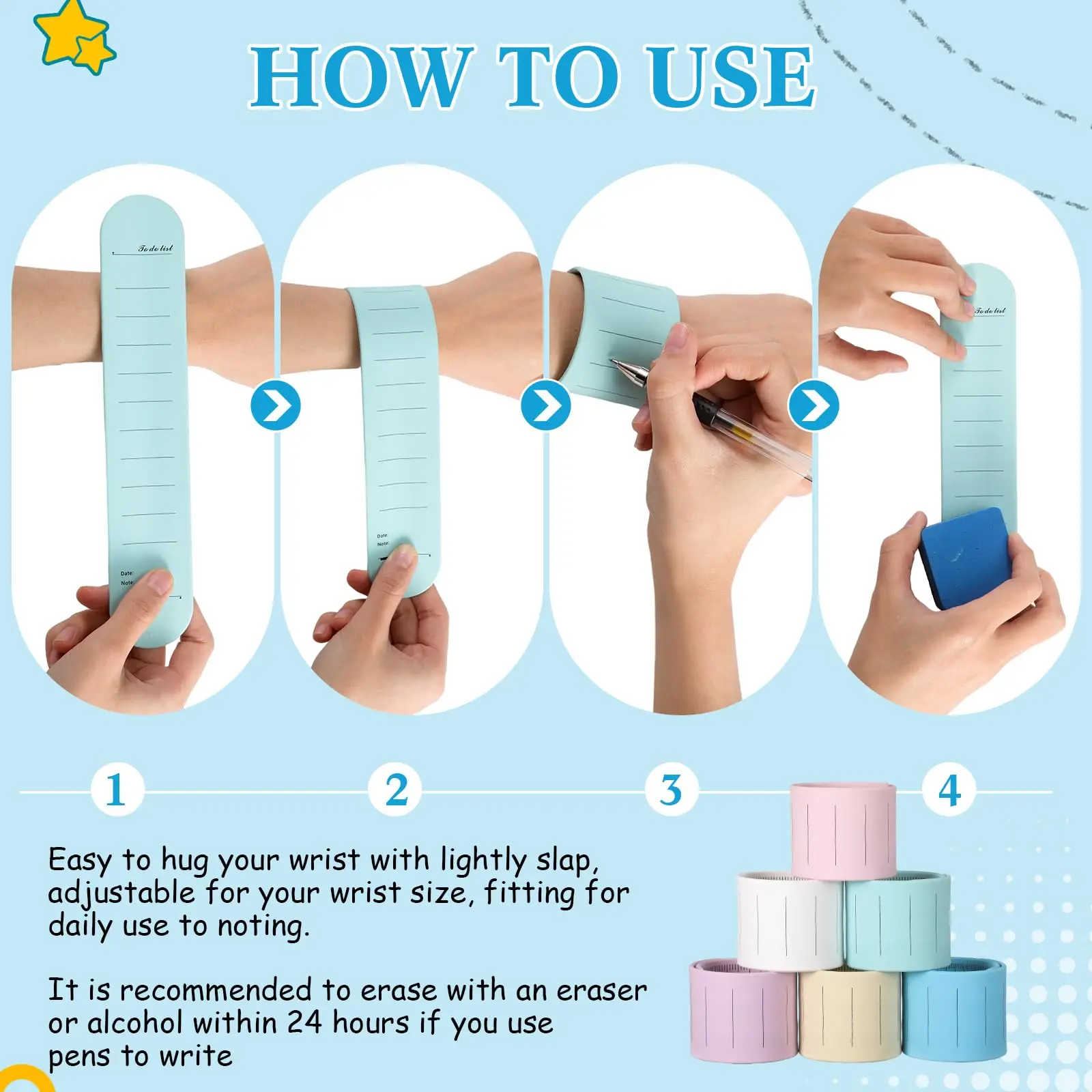 Wearable Nurse Notebook Wristband,  Reminder Bracelet Writeable Memo, Writeable Dry Erase Slap Notepad Ruler, Nurse Teacher