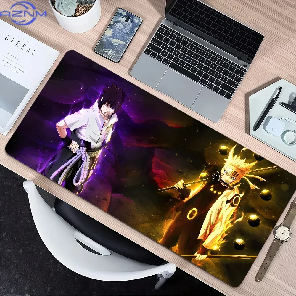 Large Anime NARUTO Uzumaki Uchiha Itachi Desk Mat, Thickened Lock Edge Non-slip Mousepad, Office Student Writing Gaming Keyboard