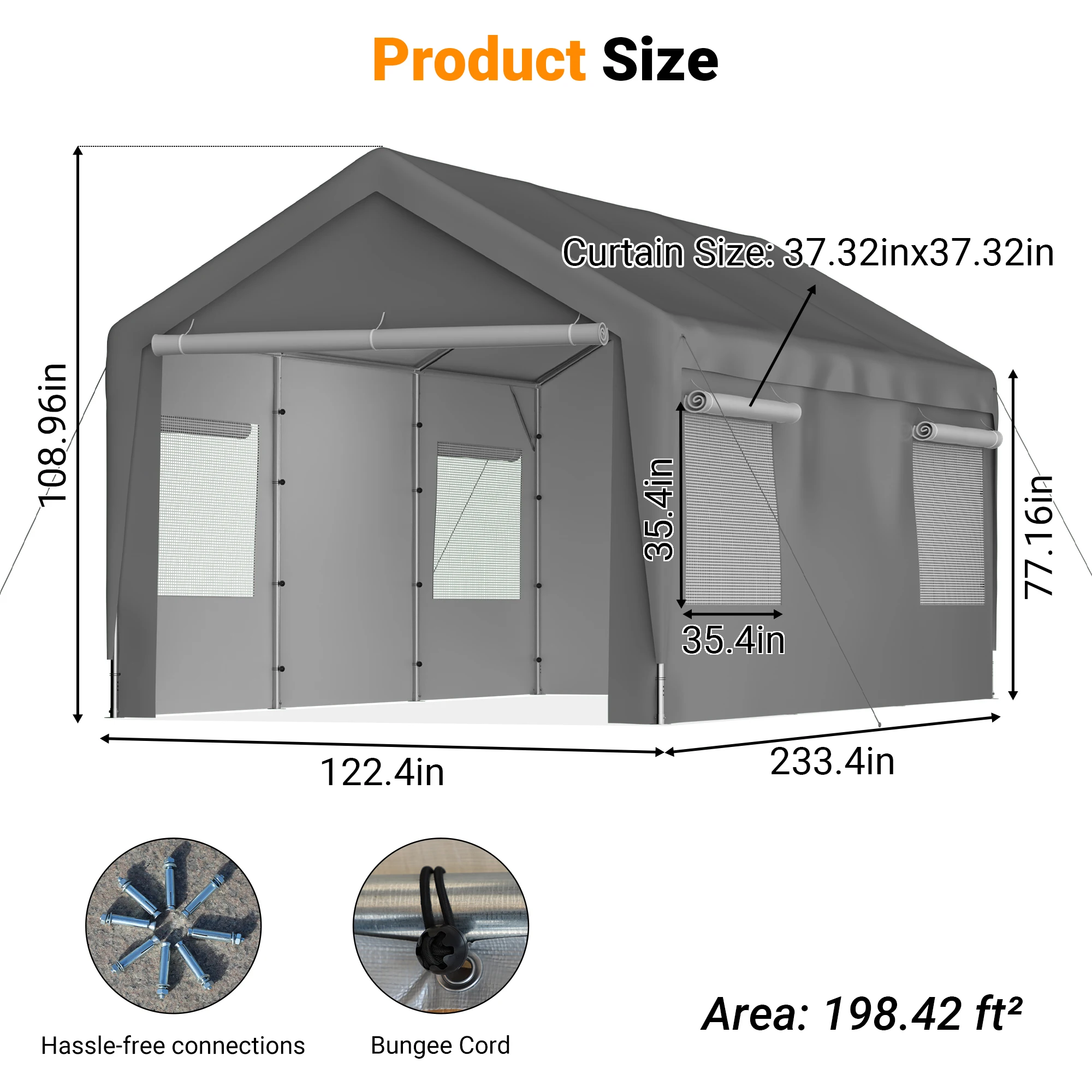 Carport 10x20 Ft Heavy Duty Canopy Steel Frame Storage Shed Portable Garage Party Tent Car Shelter Waterproof Outdoor Customized