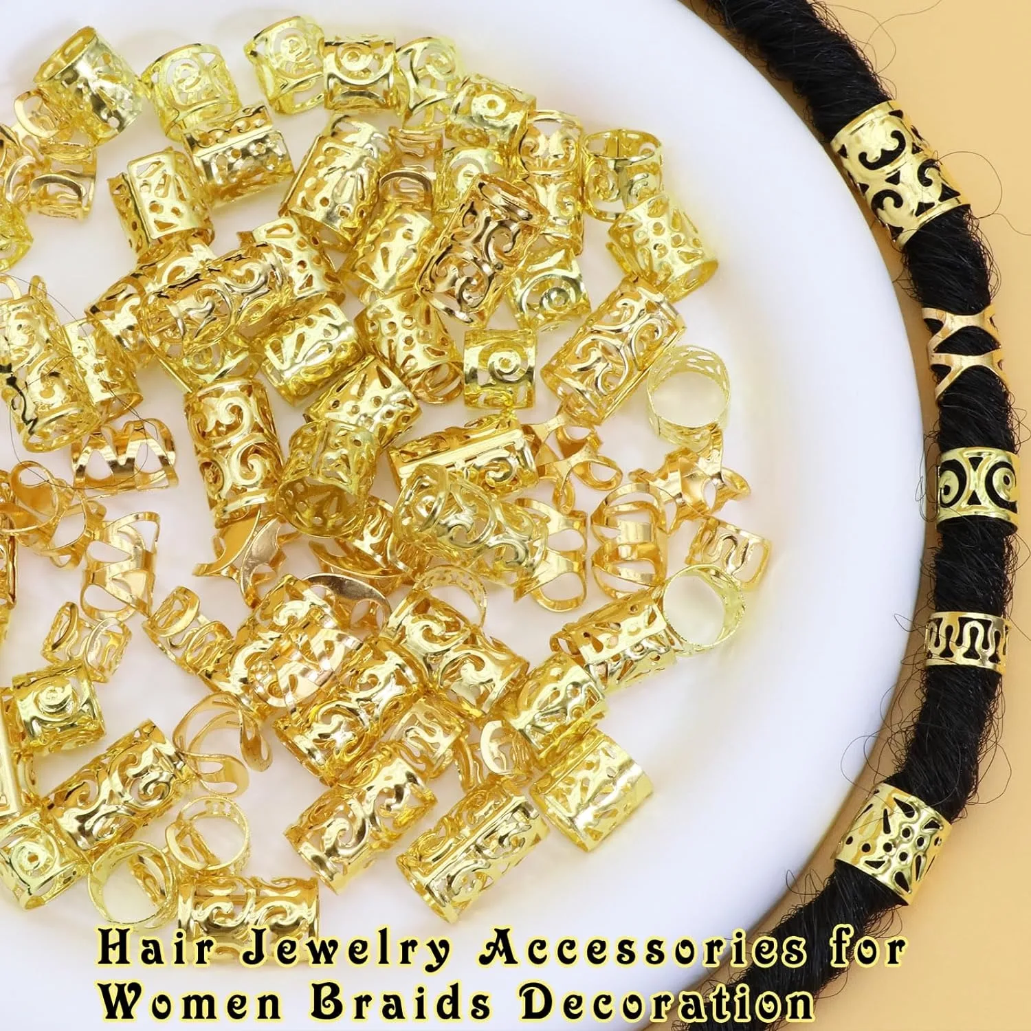 50pcs Dreadlock Hair Rings - Stylish Alloy Hair Accessories Loc Hair Jewelry for Braids for Girls and Women
