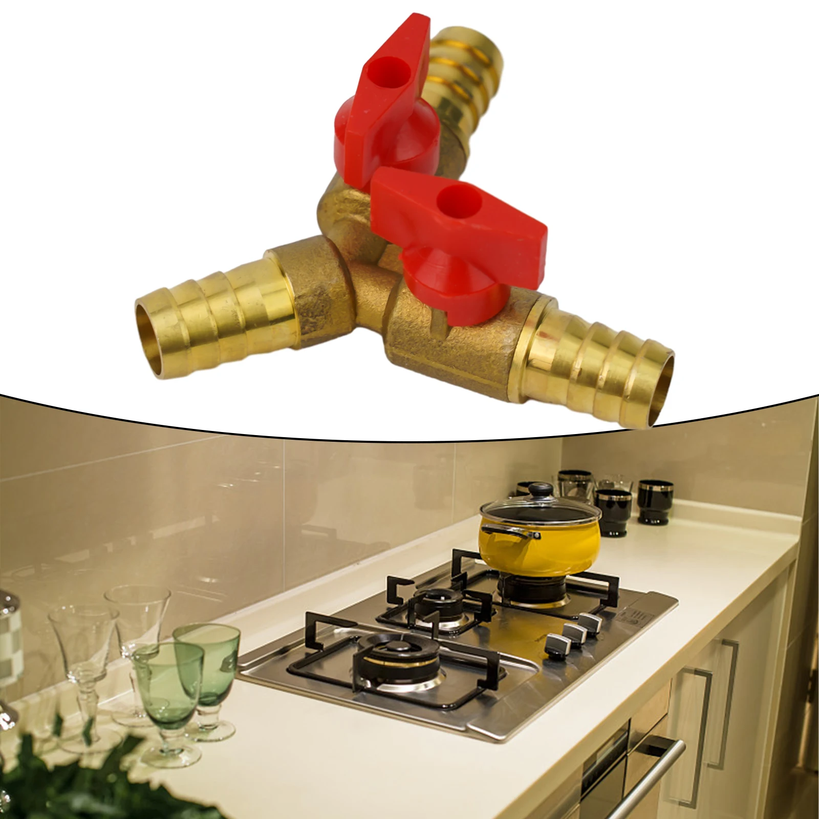 Brass 3 Way Ball Valve 12mm Hose Shut Off for Fuel Air Water Gas Applications in Pneumatic and Water Pipe Systems