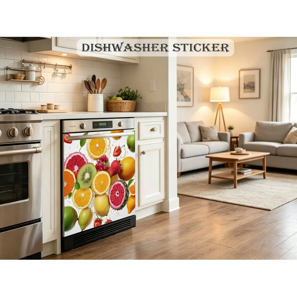Bright Sliced Fruit Photo Dishwasher Sticker Vivid Kitchen Decor  for Dishwasher Washing Machine Cabinet Ornamental Stickers