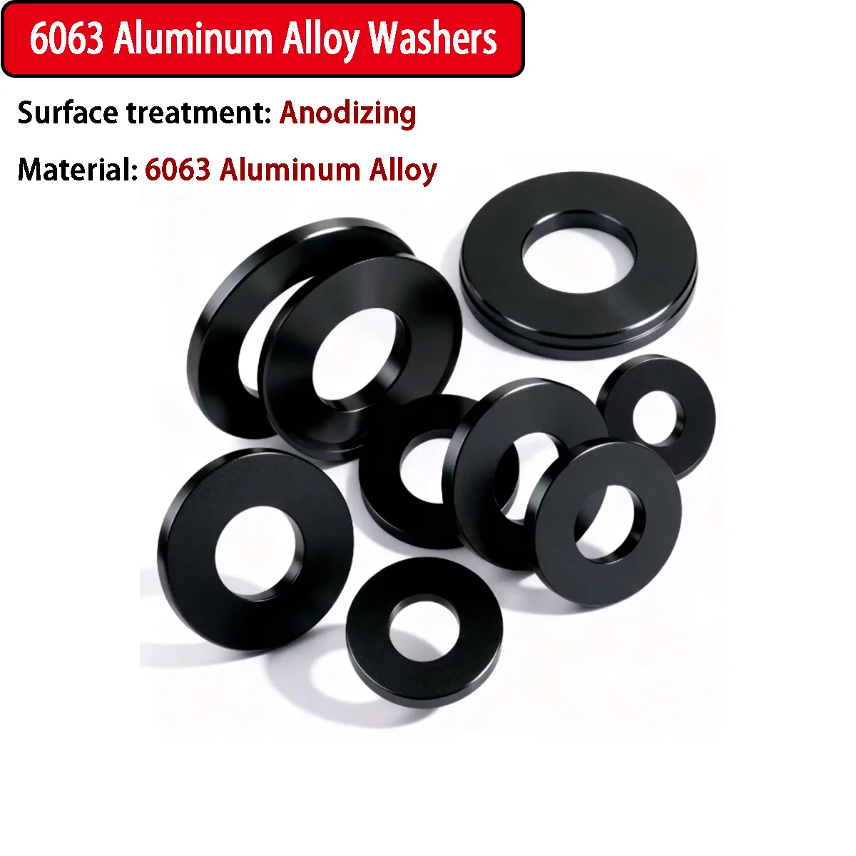 

6063 Aluminum Alloy Washers - Black Oxidized Oversized Cylindrical Spacers & Bushings M3-M16