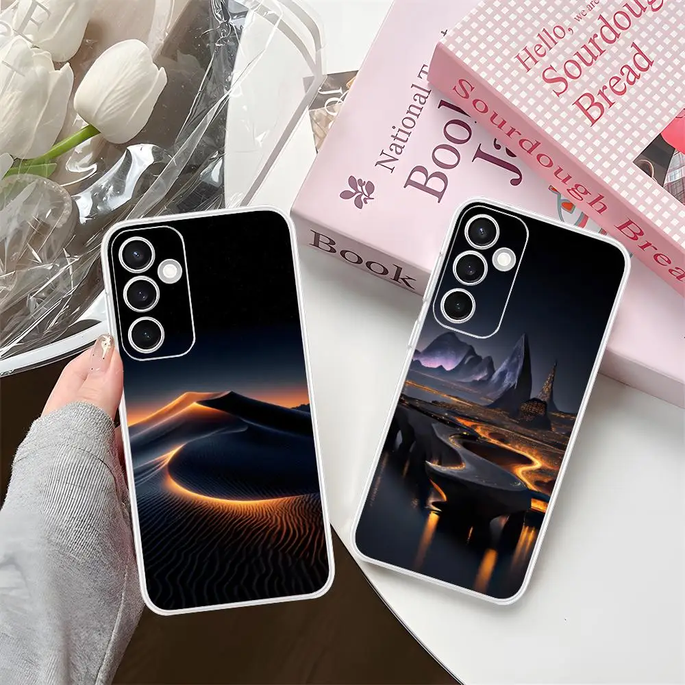 Funda para Teléfono Móvil con Diseño de Naturaleza Nocturna para Samsung Galaxy S25 S24 S23 S22 S21Plus FE Ultra, Carcasa Transparente y Colorida para Smartphone