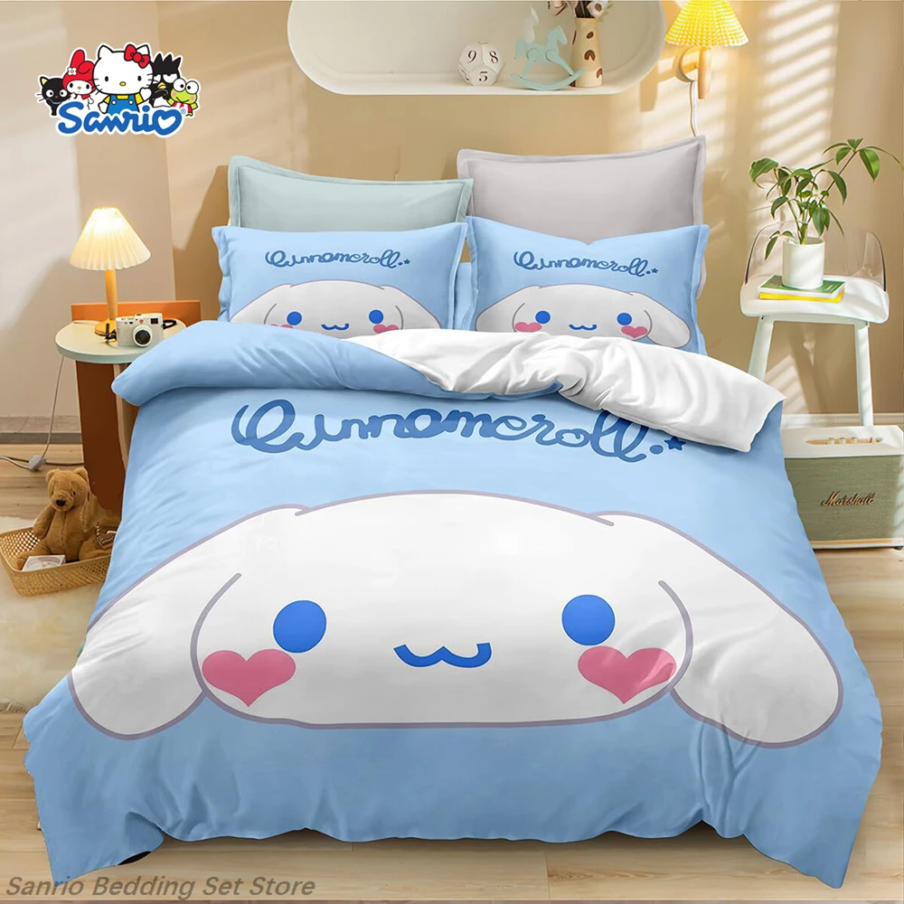 

Sanrio Cinnamoroll Bedding Set 3Pcs Kawaii Anime Duvet Cover with 2 Pillowcases for Girls Teens Room Decor Birthday Gift King