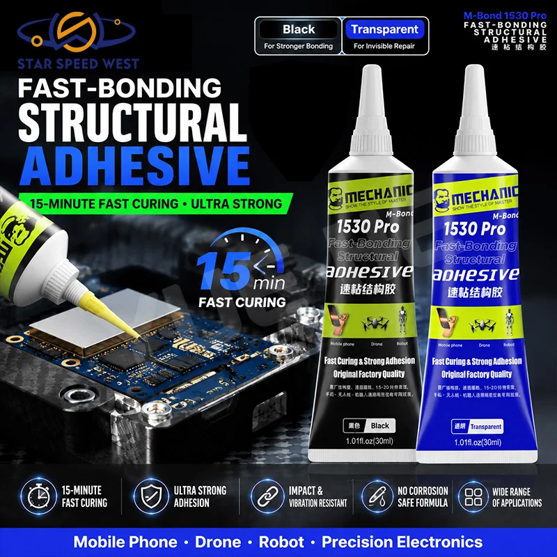 MECHANIC M-Bond 1530 Pro Fast-Bonding Structural Adhesive 30ML Transparent / Black for Mobile Phone Drone Robot Repair Adhesive