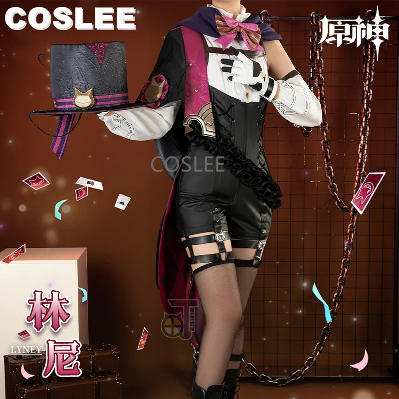 COSLEE Genshin Impact Lyney Magician Cosplay Costume Game Suit Fashion Uniform Role Play Halloween Carnival Party Outfit New2023