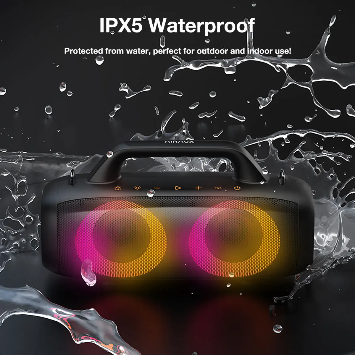 AirAux AA-DH1 لاسلكي TWS مضخم صوت محمول مكبر صوت ضد الماء RGB ملون الدورية ضوء وماض سمّاعات بلوتوث ترقية