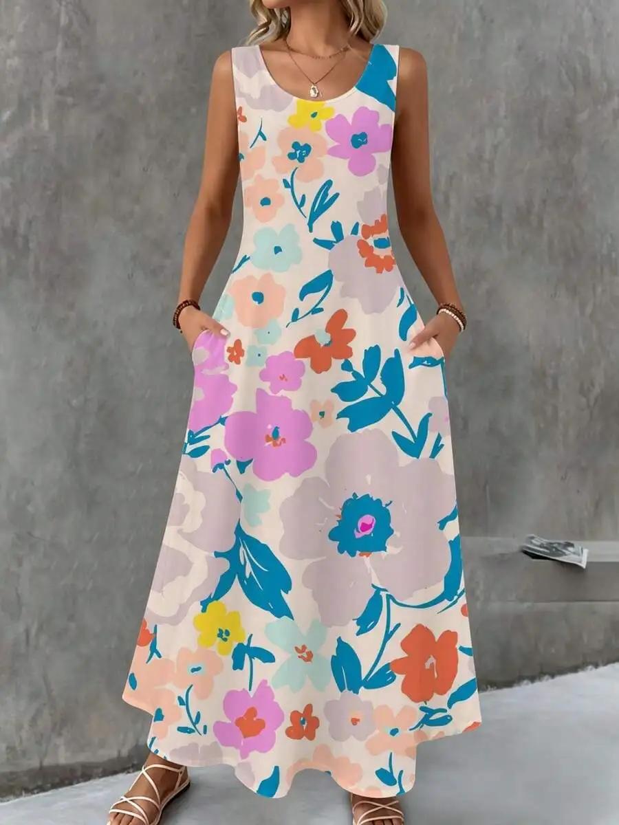 

Floral Maxi Dress Multicolor Print Summer Beach Vacation Dress Women Fashion Botanical Pattern
