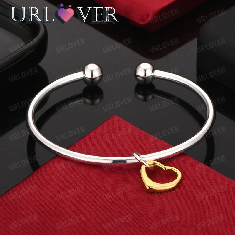 

New Sterling Silver Jewelry Woman Fashion Charm Accessories 925 Silver Bangle Heart Engagement Wedding Party Fine Gift
