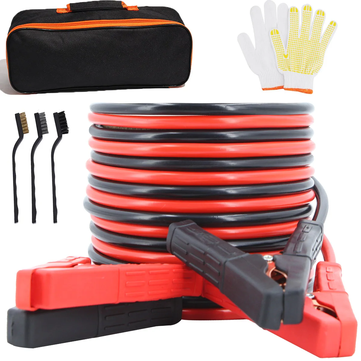 Jumper Cables for Car Battery Heavy Duty Automotive Booster Jump Starting W/ Carrying Bag Wire Toothbrush Gloves Emergency Kit