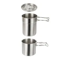 304 Stainless Steel Mug Folding Handle Coffee Cup, Outdoor Camping Portable Cookware Pot Hiking Travel Wilderness Pot Set