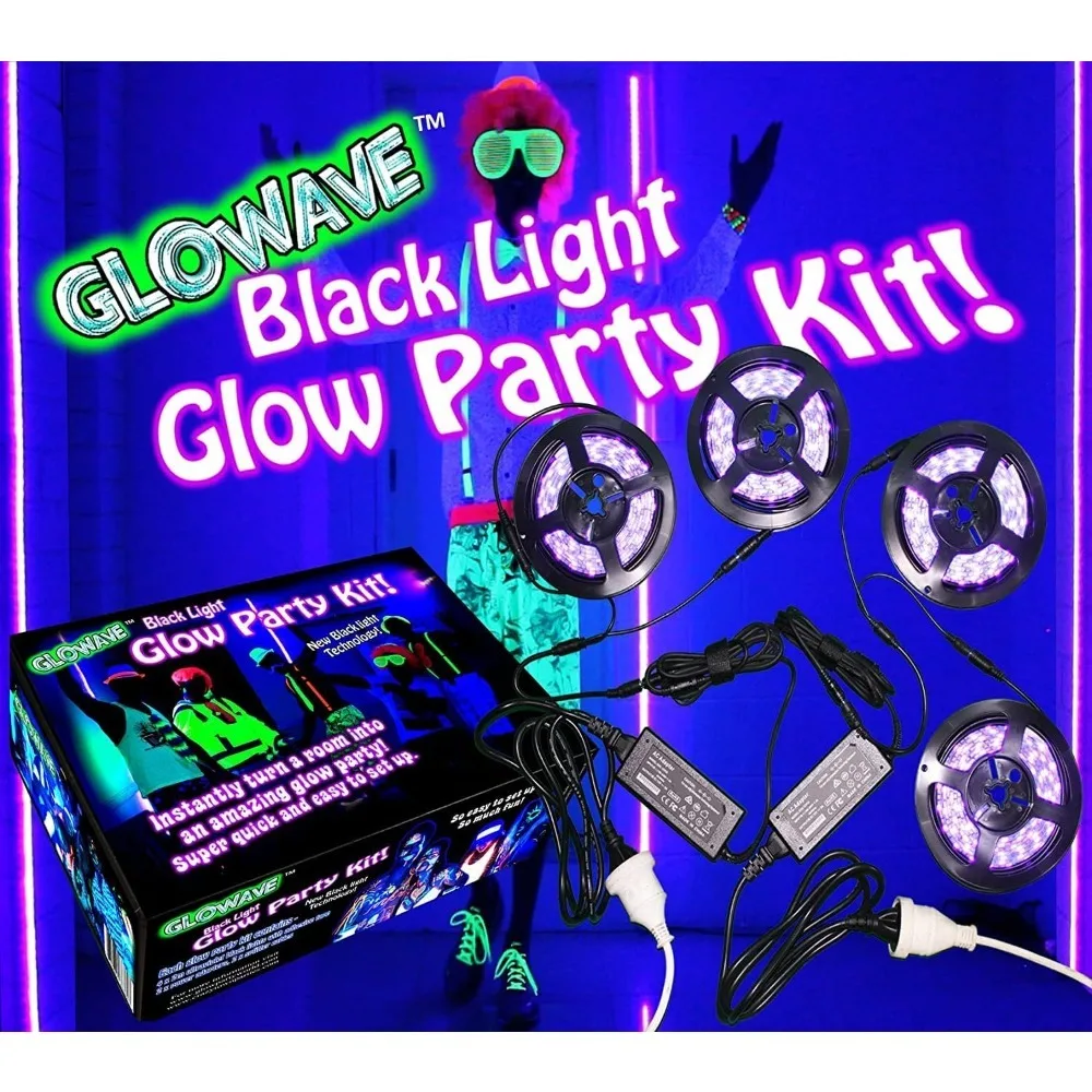 

Black Lights for Glow Party!115W Blacklight LED Strip kit.4 UV Lights to Surround Your Neon Party.Ultraviolet Lighting