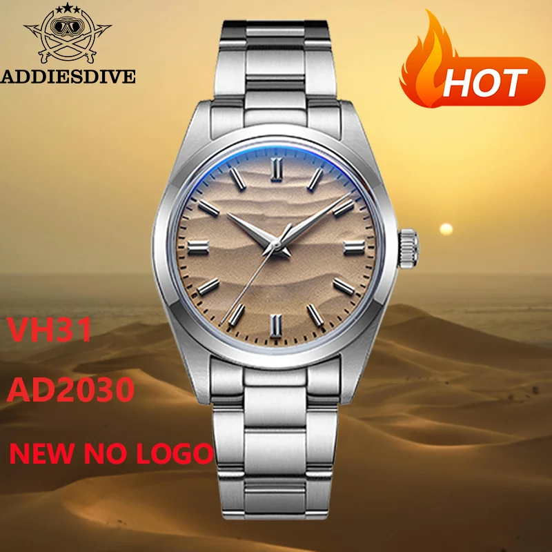 

ADDIESDIVE Men's Quartz Watches AD2030 No Logo Desert Textured Dial Bubble Mirror Pot Cover Glass 36mm Waterproof Wristwatch