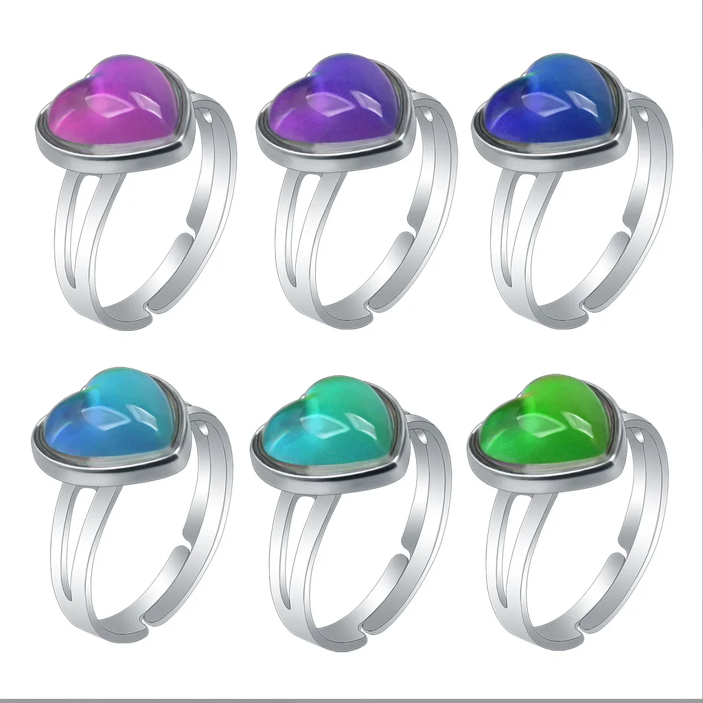 Vintage Peach Heart Love Gem Temperature Sensing Change Color Mood Ring Jewelry Halloween Rings for Women