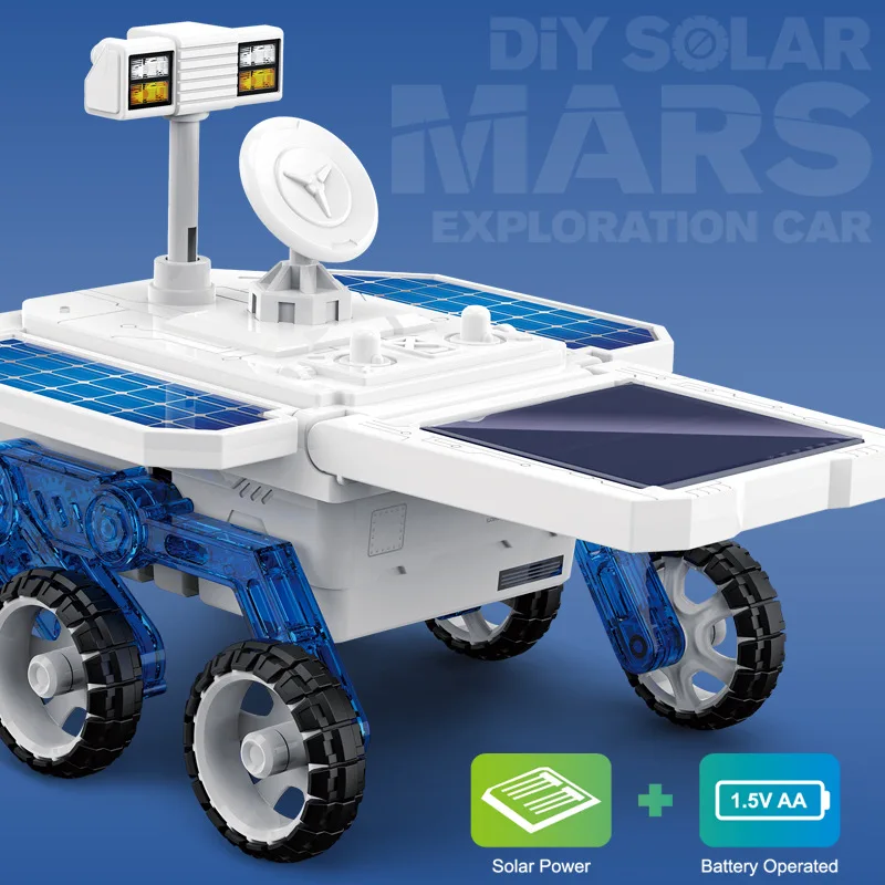 Brinquedo de veículo de exploração planetária movido a energia solar com tração nas quatro rodas automontada para crianças e modelo de montagem educacional