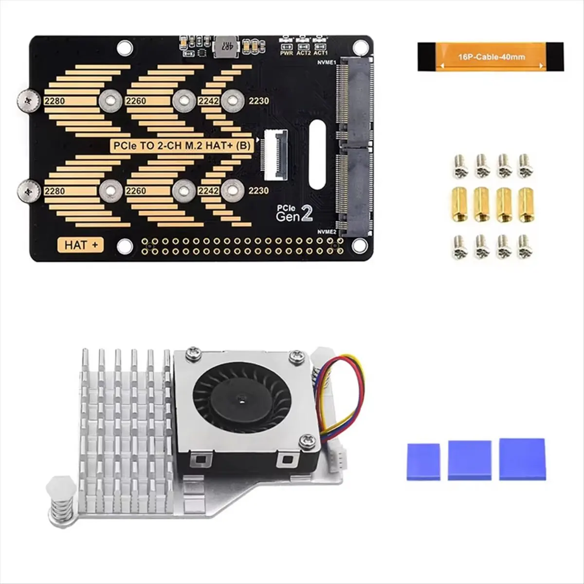^&*Summer sale- For 5 PCIe to 2CH M.2 HAT (B) Compatible 2280 NVMe M.2 SSD HAT with 16P Cable 5GbpsData Rate with Cooler