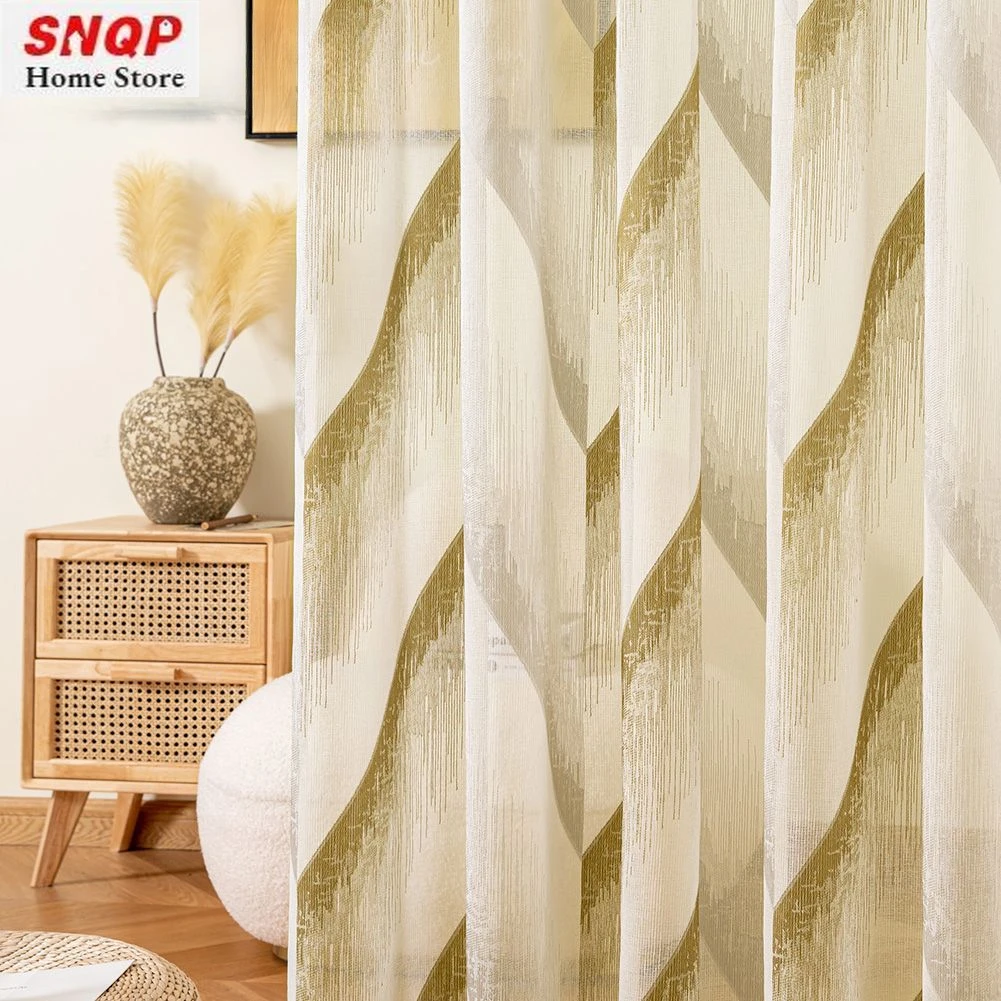 Jacquard Thicken Elegant Custom Decor European Luxury Simple Geometric Wave Jacquard Light-transmitting Sunshade Curtain Gauze