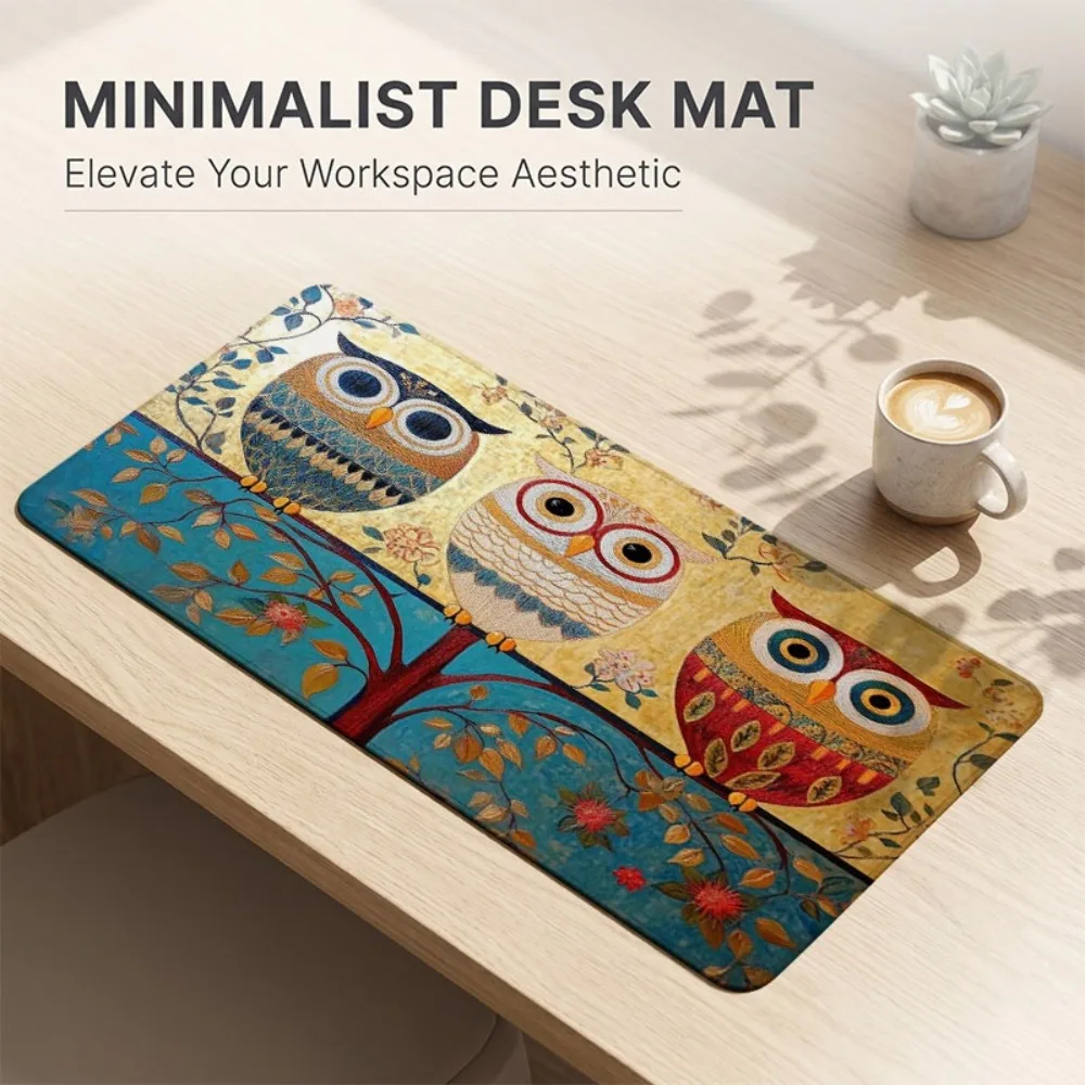 Coussin décoratif pour bureau à motifs d'hiboux multicolores et aux couleurs vives, accessoire de bureau, tapis de souris