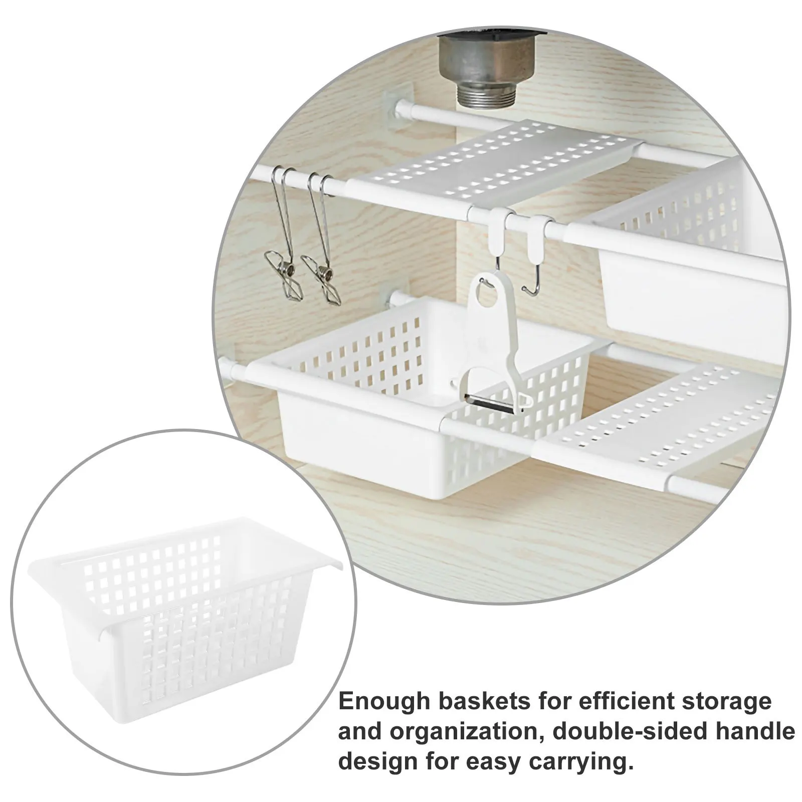 

4pcs Storage Baskets Plastic Organizers For Kitchen Bathroom Under Sink Desktop Tabletop Hollow Portable Multi-Purpose Sorting