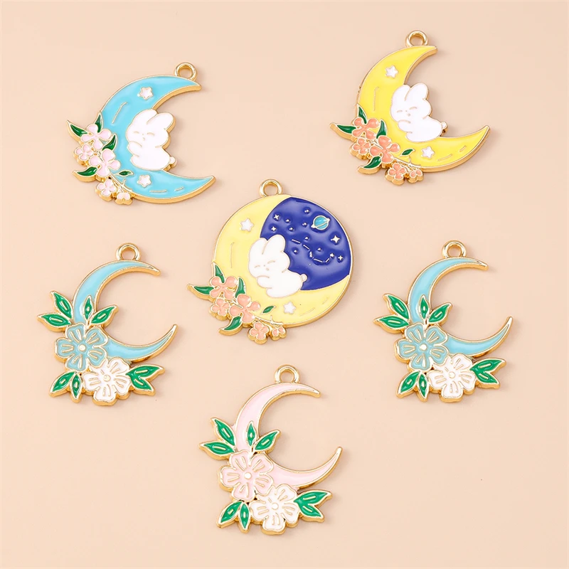 

20pcs Cartoon Animal Rabbit Charms Enamel Moon Charms Pendants for Jewelry Making DIY Necklaces Earrings Bracelets Accessories