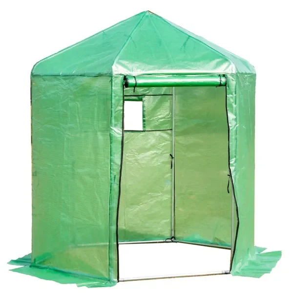 

Шестиугольная теплица с крышей из ПЭ и металлическим каркасом