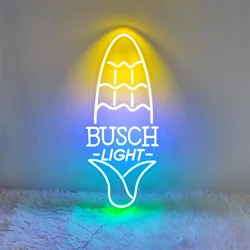 Busch Light Corn-Shaped LED Neon Sign - USB Powered,Decorative Lighting for Beer Pub, Home Bar, and Game Room