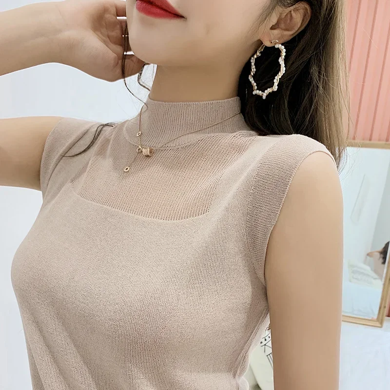 Blouse Women Blusas Mujer De Moda 2024 Verano Top Female Women Blouses Sleeveless Knitted Blouse Shirt Tops Women Blusa B494