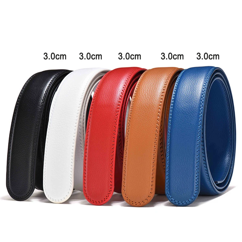 3.0 3.5cm Men Women's Automatic Buckle Belt Strips Blue Red White Black Coffee Belt without Buckle PU Leather Belt No Buckle