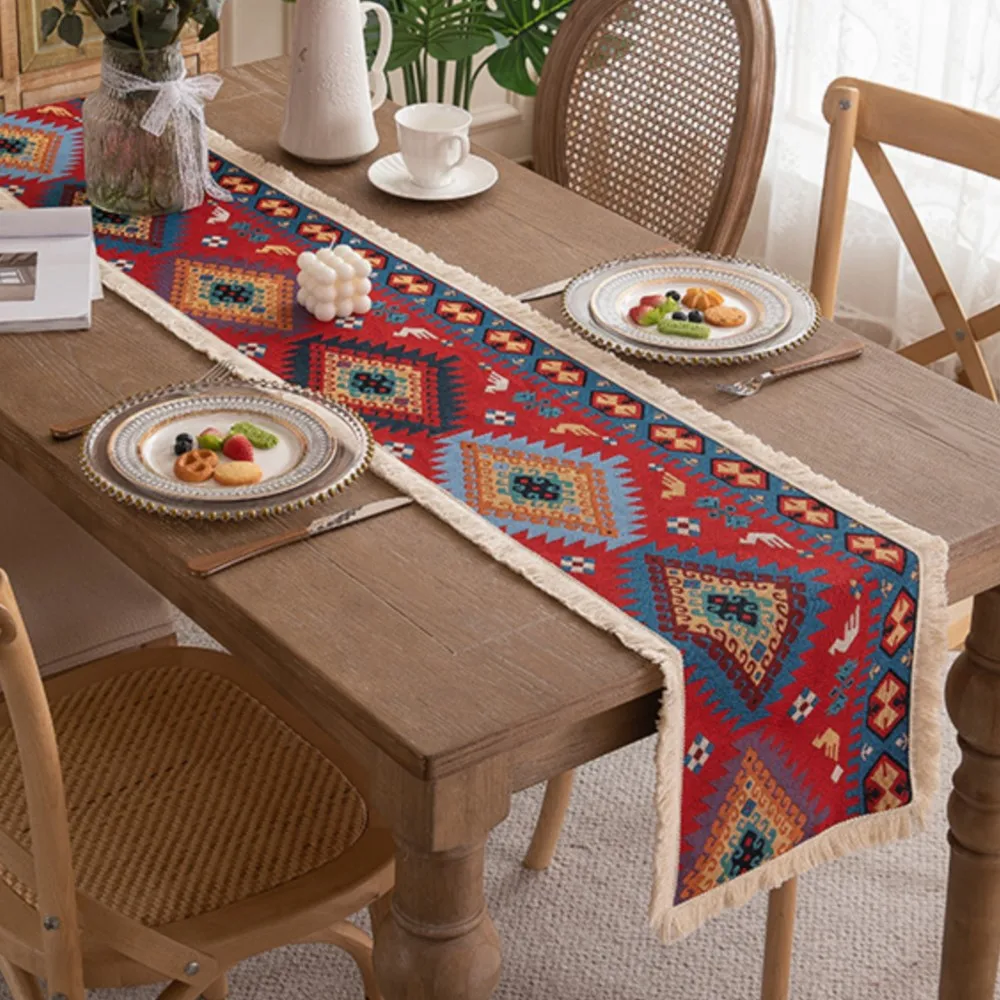 

2026 American Retro Bohemian Table Poly-Cotton Tablecloth Yarn-Dyed Jacquard Trim Ins Coffee Table/TV Stand/Bed Decorative