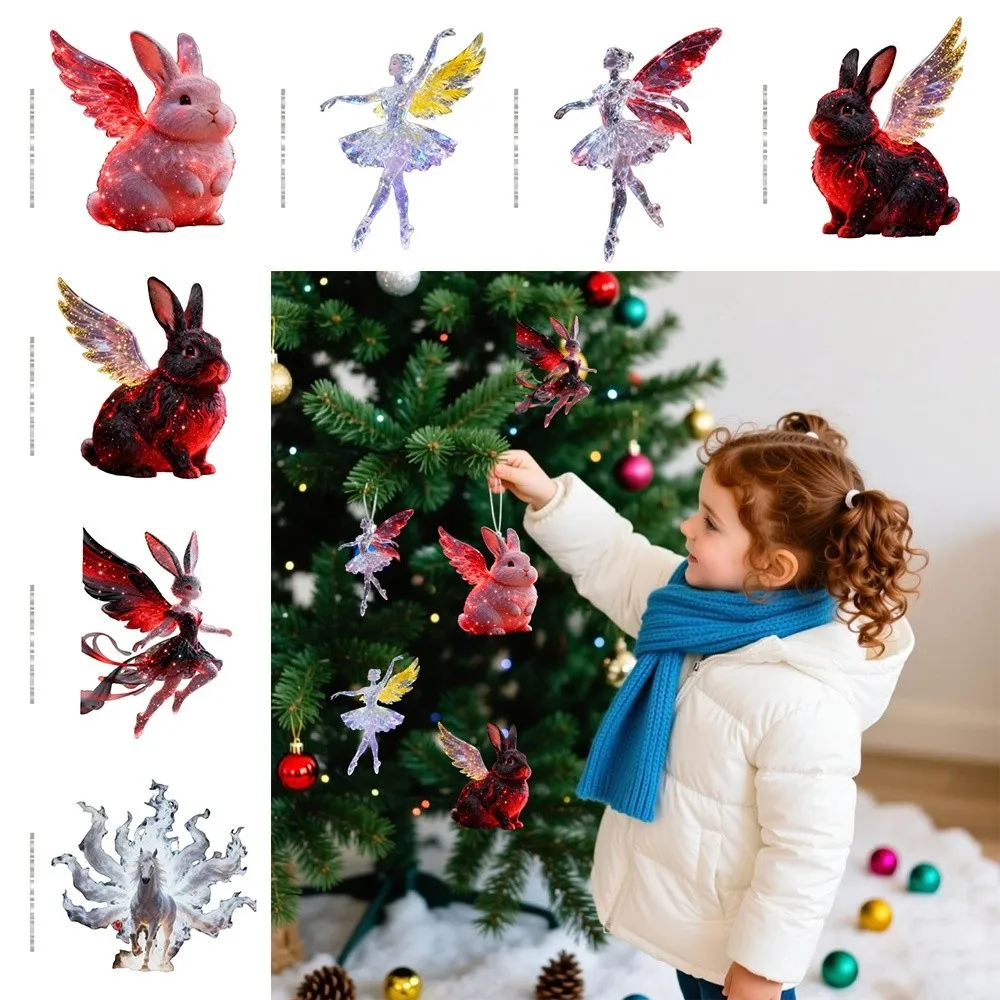 New 2D Flat Christmas Hanging Pendant Ballerina Simulation Horse Pendant Acrylic Shining Rabbit Keychain Bag Charms