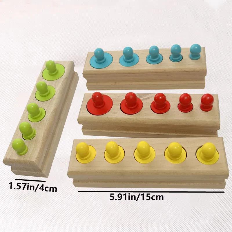 Bloques de construcción de madera de 4 colores, juego de bloques de construcción con enchufe cilíndrico, reconocimiento de formas y tamaños, juguete cognitivo de Color, como regalo