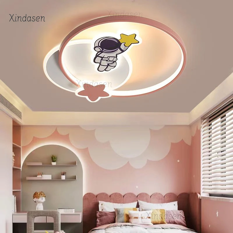 Потолочный светильник Kawaii в виде космонавта, потолочная люстра для детской комнаты, декор для комнаты девочек, розовая лампа для маленькой принцессы, светодиодный светильник-звезда.
