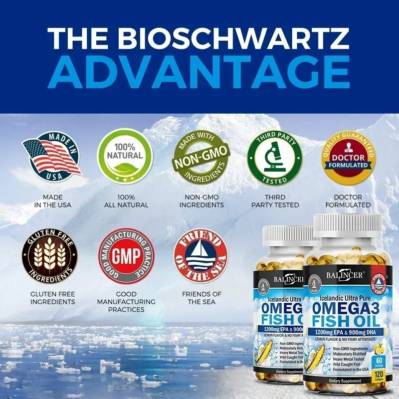 Balincer Omega 3 Fish Oil Dietary Supplement - DHA & EPA Nourishes Joint, Eye, Heart and Brain Health. Boosts Immunity, Non-GMO