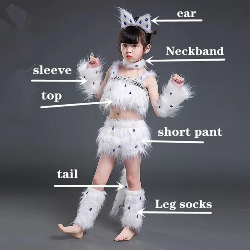 2025 2Colors White Cat Cosplay For Girls Halloween Costumes Animal Dance Costumes For Children Performance Show Role Play Party