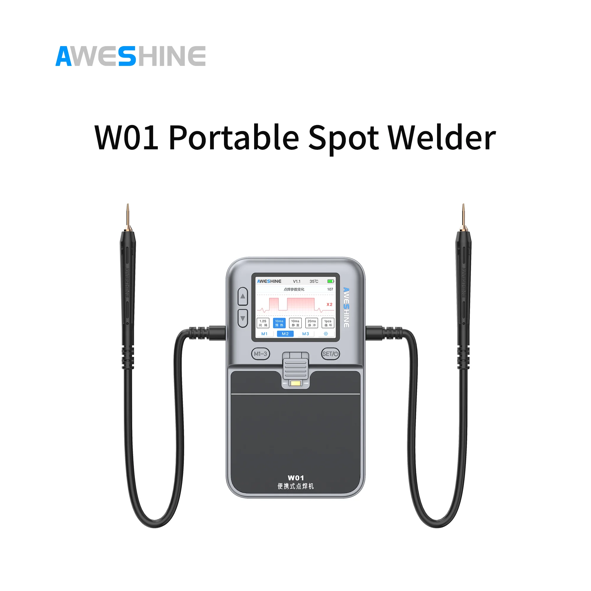 AS W01 Portable Spot Welder with 2.4 IPS display high-temp copper pen Aweshine cloud support 4000mAh battery