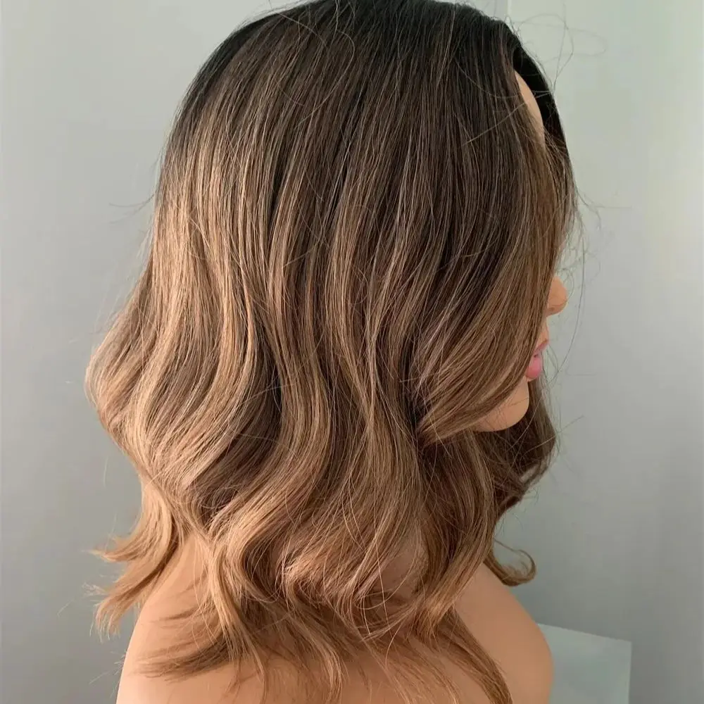 Rubio degradado largo Natural 20 pulgadas parte libre 200 densidad onda del cuerpo encaje 5x5 Base de seda peluca de cabello humano para mujeres BabyHair prearrancado