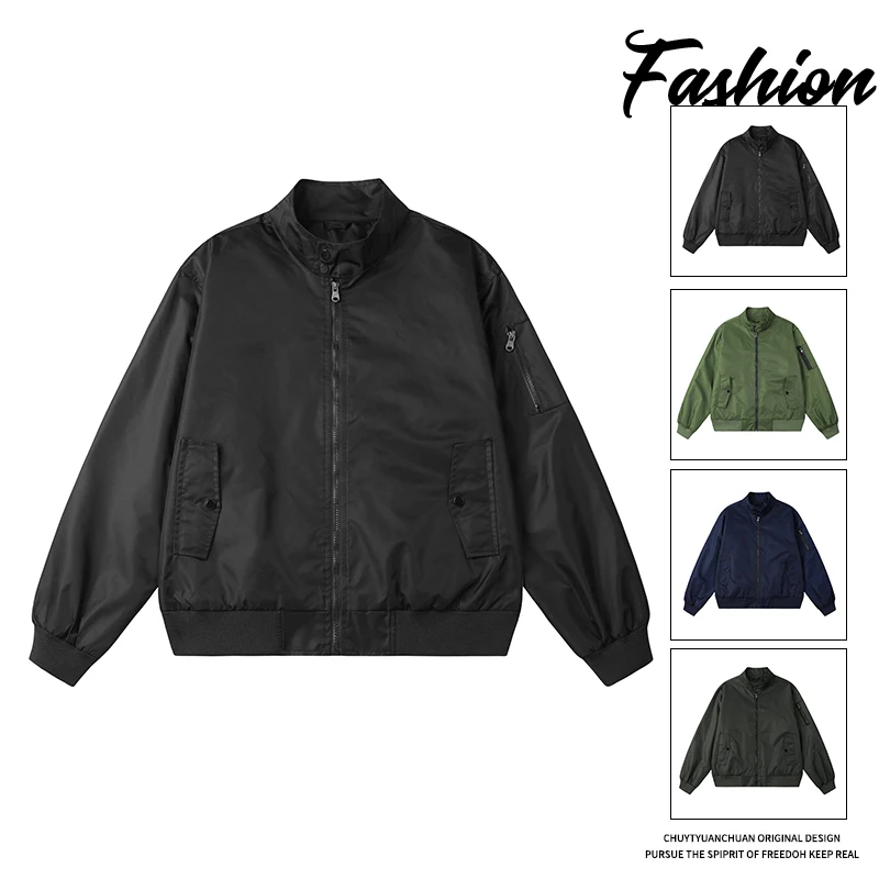 Spring Autumn Plus Size Jacket Men\'s Pocket Loose Fashion Brand Coat Bomber Jacket Workwear Jacket for Men Clothing