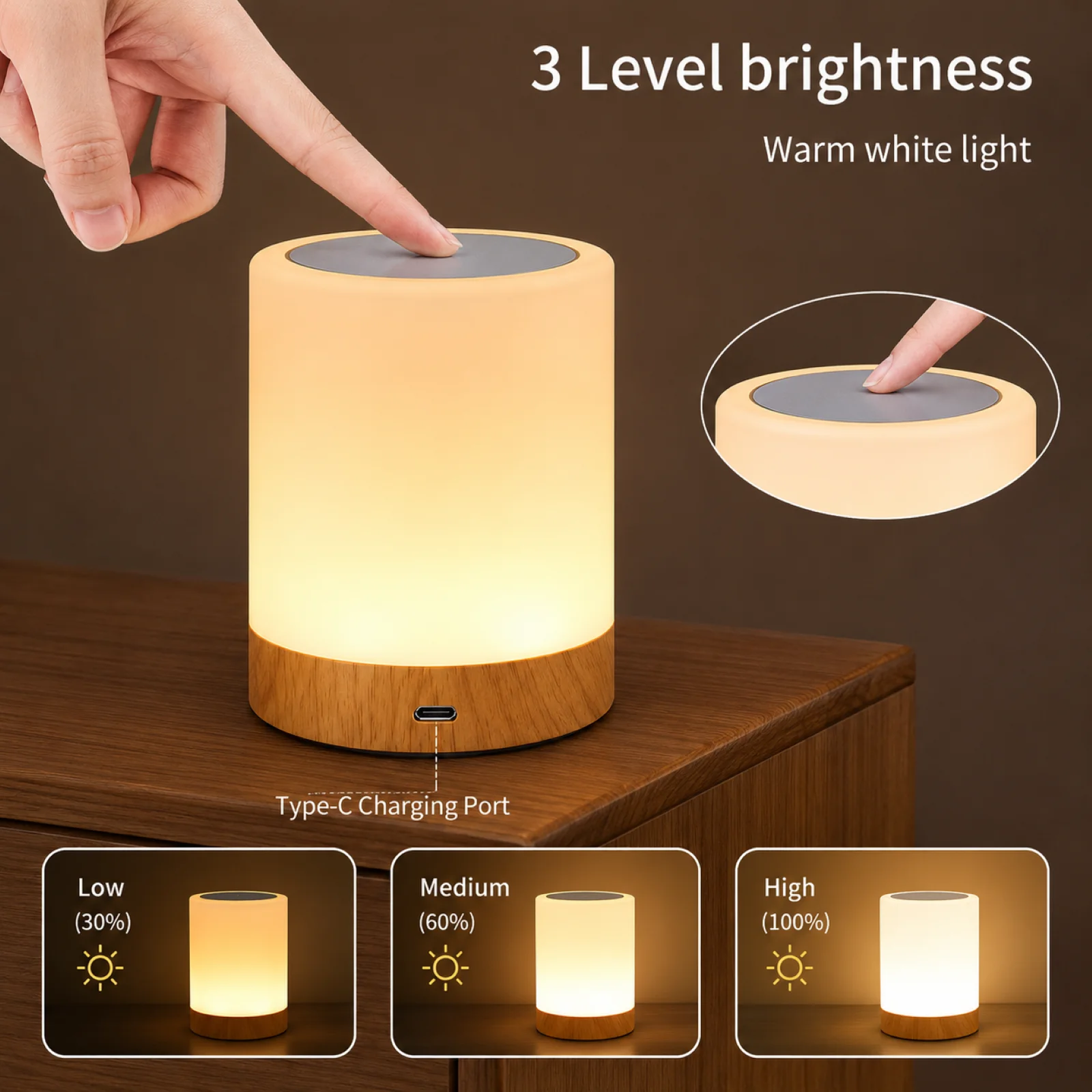 Obrázek 6: Dotek u postele stůl lampa RGB USB dobíjecí noc lehký noční stolek psací stůl lampa ložnice dekorace děti dar jídelní pokoj lehký
