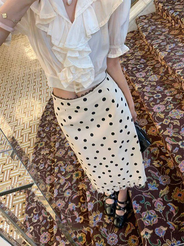 

Summer Polka Dot Casual Women's Skirt Commute Versatile High Waist A-Line Dr Slimming Design Stand Fit Chinese Made