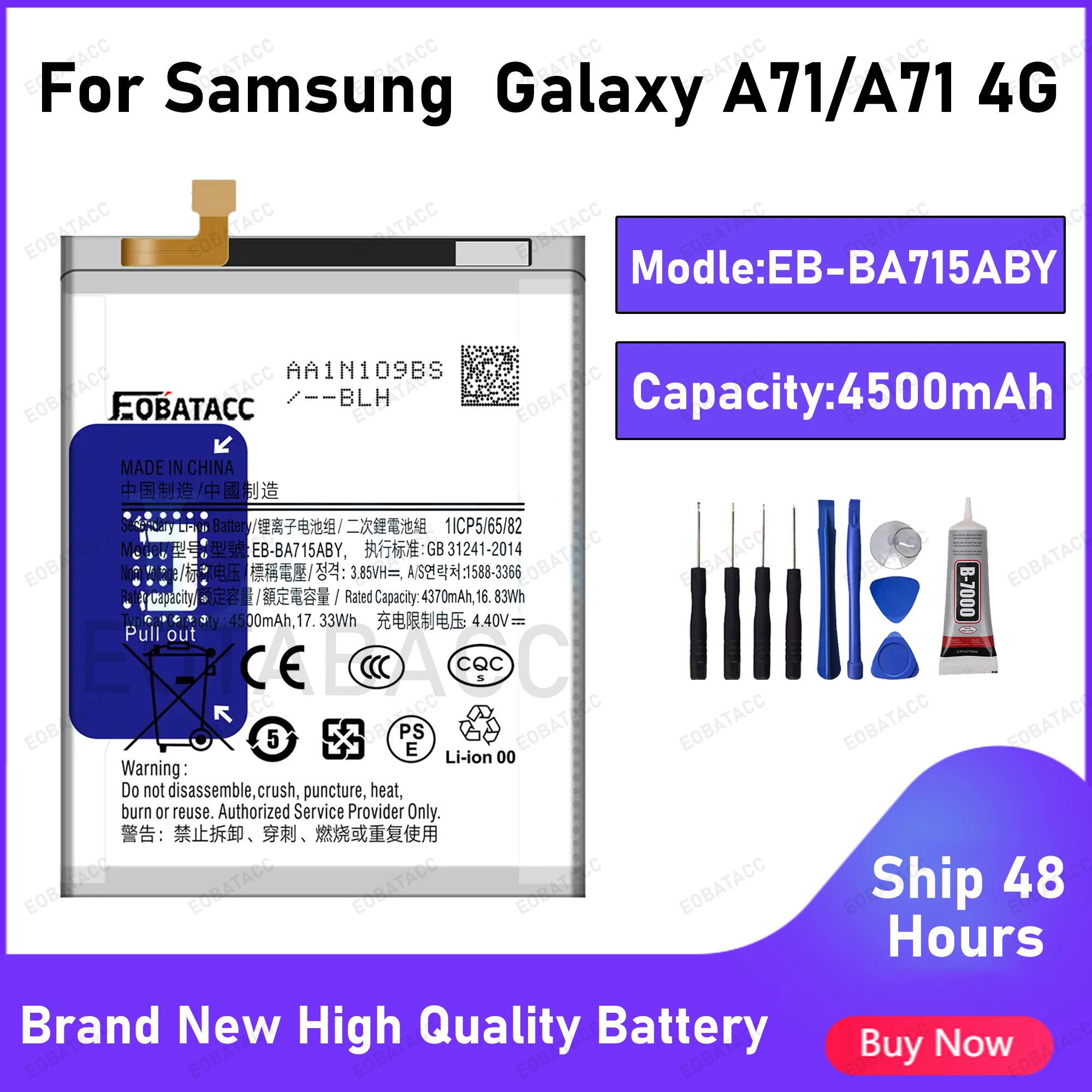 

2025 Years EOBATACC 100% New EB-BA715ABY Battery For Samsung A71/A71 4G Batteries+Free Tools