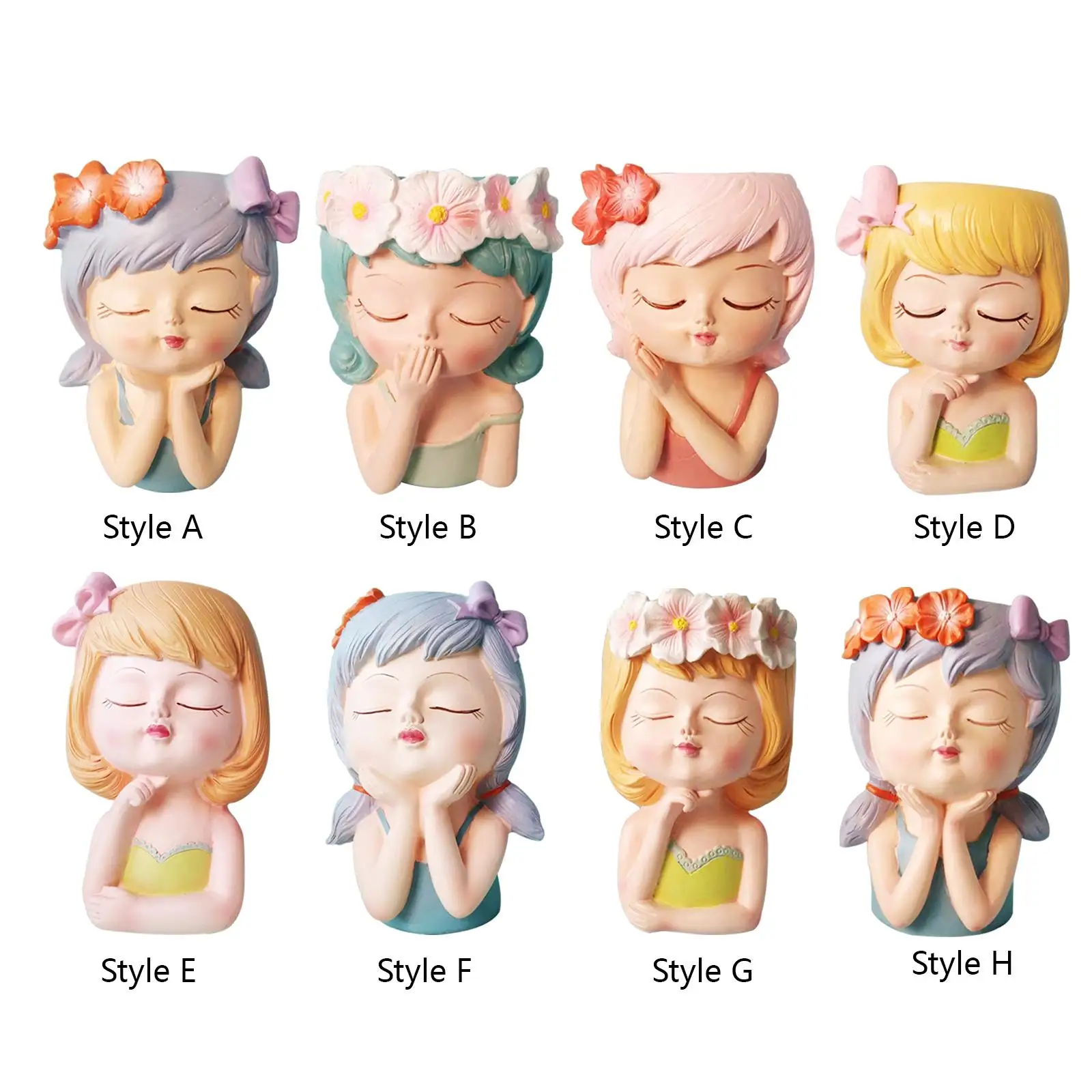 Girl Face of Planter Desk Creative Cartoon Sculpture Home Decorations Bonsai Pot for Drawing Room Kitchen Cabinet Bar Restaurant