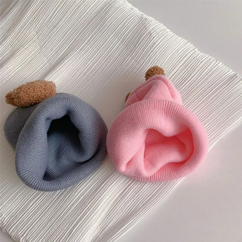 Cartone animato orso bambino cappello lavorato a maglia autunno inverno caldo neonato berretti per ragazzi ragazze morbido confortevole bambino bambini cofano