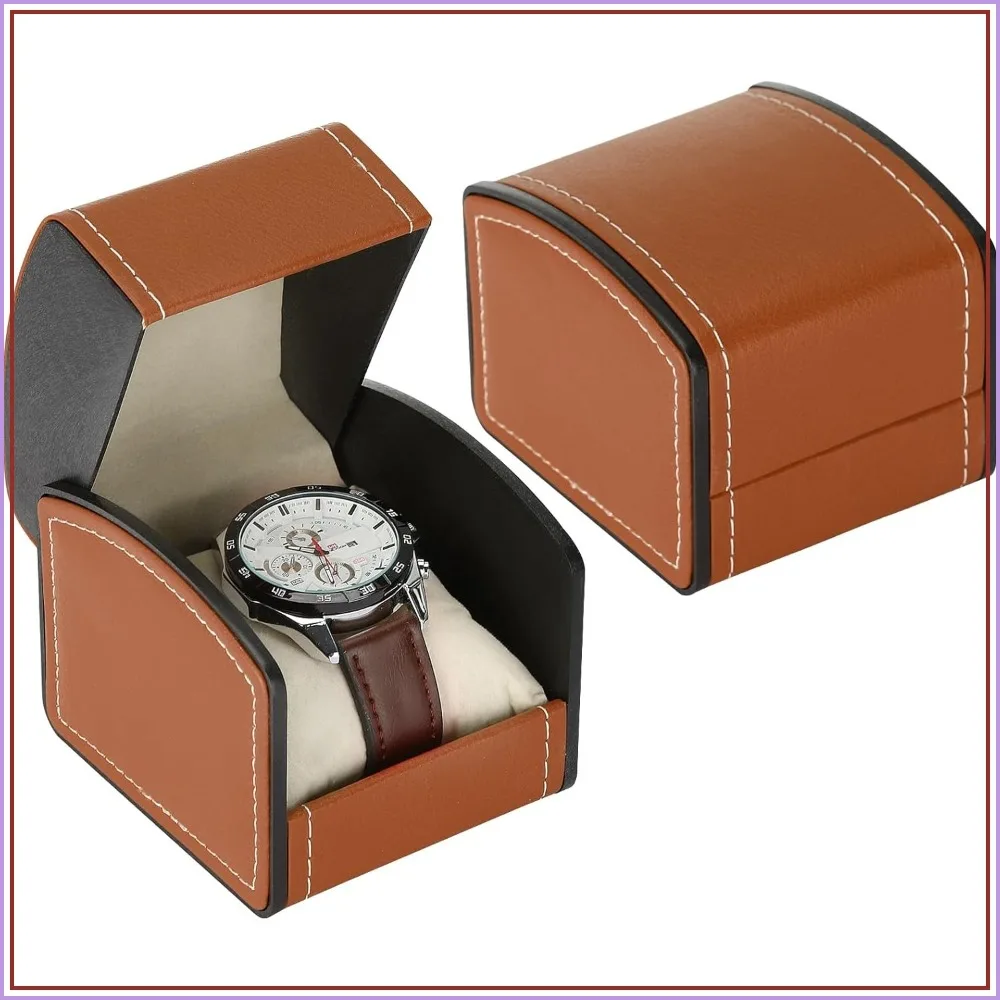 Luxury Single Watch Gift Box with Removable Pillow, PU Leather Watch Case for Storage and Display, Brown