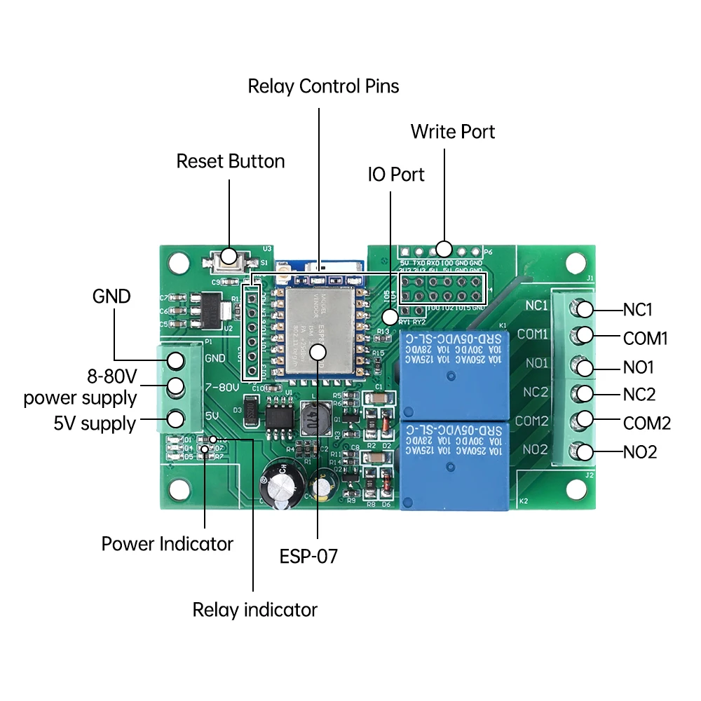 1/2/4/8 Channel ESP-07 WIFI Bluetooth-compatible BLE Relay Module AC90-250V/DC5-30V Power Supply ESP8266 Development Board