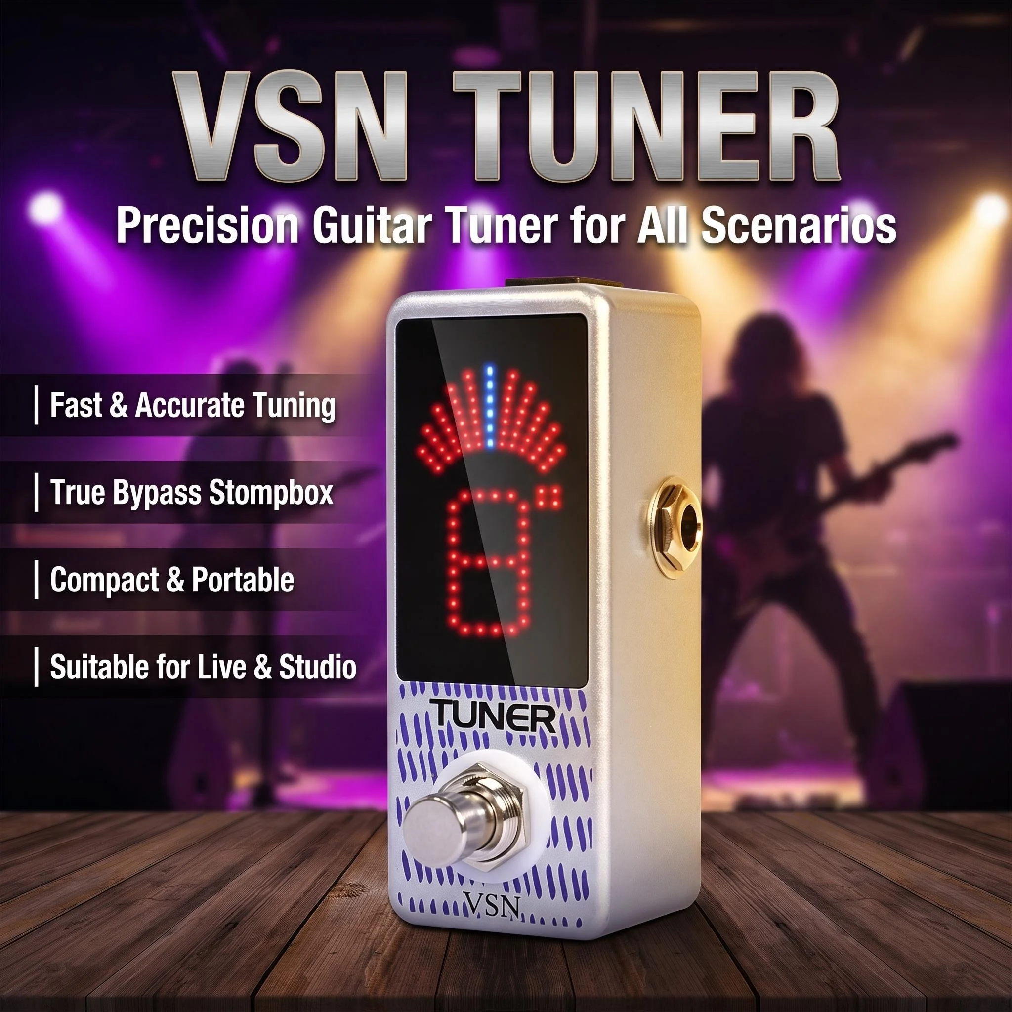 VSN Mini Guitar Tuner Pedal, High Precision LED Chromatic Tuning Pedal with Fast & Accurate Tuning, True Bypass Compact Stompbox